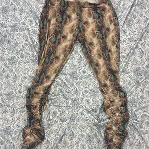 Brown Snake-Print Leggings with Teal Accents